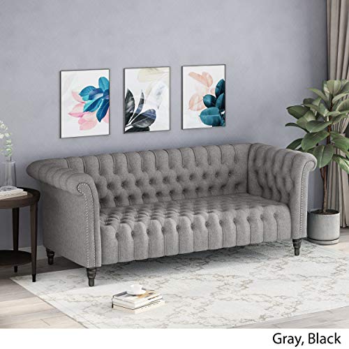 Christopher Knight Home Edgar Traditional Chesterfield Sofa with Tufted Cushions, Gray and Black