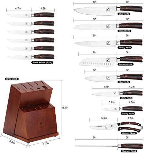 Knife Set, imarku 16-Pieces Premium Kitchen Knife Set, German Stainless Steel Knife Set with Block and Knife Sharpener