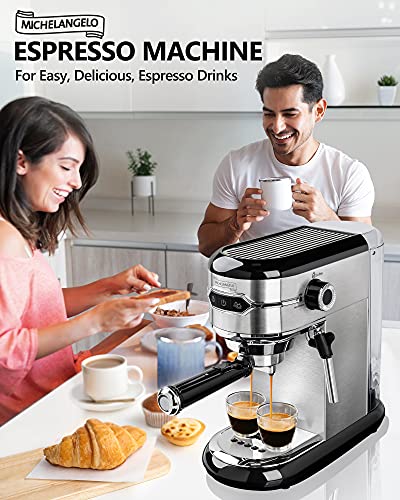 MICHELANGELO Espresso Machine, Stainless Steel Espresso Maker, Expresso Coffee Machine with Milk Frother, Small Coffee Maker for Home, 15 Bar Espresso Machine - Cappuccino, Latte