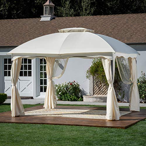 Christopher Knight Home 306107 Ava Outdoor 12' by 10' Water Resistant Fabric and Steel Gazebo, Ecru/Dark Gray