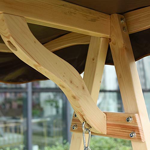 Outsunny 2-Person Outdoor Porch Swing with Wooden Stand, Strong A-Frame Design, & Adjustable Water-Fighting Canopy