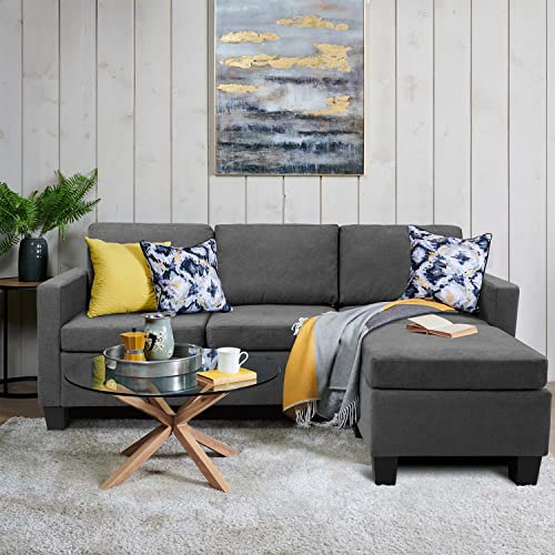 YESHOMY Convertible Sectional Sofa with Comfortable Backrest,L-Shaped Couch with Modern Cotton Fabric for Living Room, Dark Grey