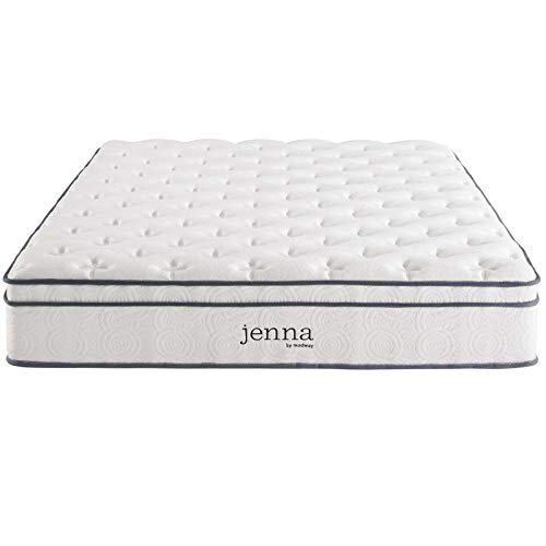 Modway Jenna 10” Full Innerspring Mattress Quality Quilted Pillow Top-Individually Encased Pocket Coils-10-Year Warranty, Full, White