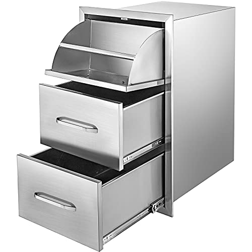 Happybuy 17''W x 30''H Triple Access Stainless Steel with Chrome Handle BBQ Island Drawers for Outdoor Kitchen or Grill Station