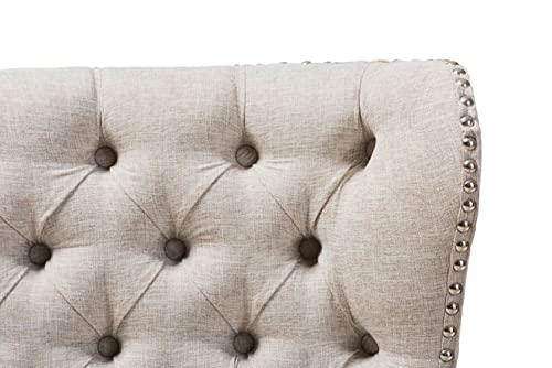 Baxton Studio Scarlett Mid-Century Modern Upholstered Button-Tufting with Nail Heads Trim 2-Seater Loveseat Settee Light Beige