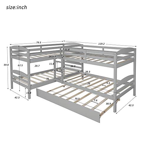 Harper & Bright Designs Twin L-Shaped Bunk Bed with Trundle, Can  be Divided into Two L-Shaped Beds, No Spring Box Needed (Grey)