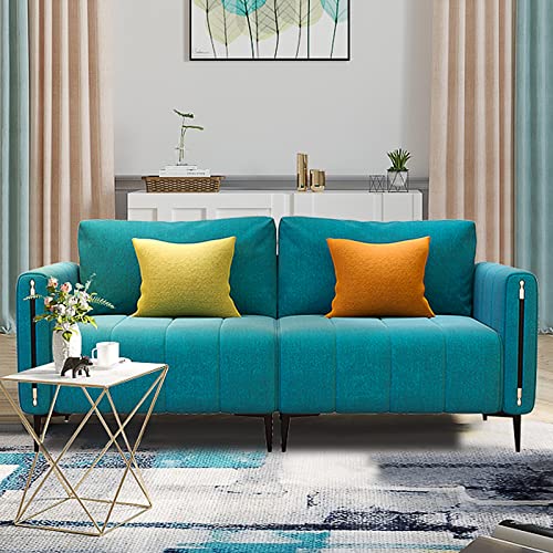 76.4 inch Linen Fabric Sofa Couch Mid-Century 3-Seat Tufted Love Seat for Living Room Bedroom Office Apartment Dorm Studio and Small Space 2 Pillows Included (Green)