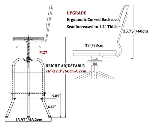 Industrial Bar Stool-Adjustable Swivel Round Wood Metal Kitchen Stool-26-32 Inch-Rustic Farmhouse-Counter Height Extra Tall Bar Height Stool-Arc-Shaped Backrest,Welded,Set of 2