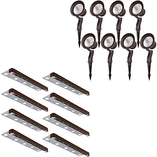 LEONLITE LED Hardscape Paver Light Bundle LED Landscape Light, 8-Pack 12 Inch 3W LED Retaining Wall Light, 12V Low Voltage 2700K & 8-Pack 12V Dimmable LED Landscape Spotlight, 3000K, Adjustable Light