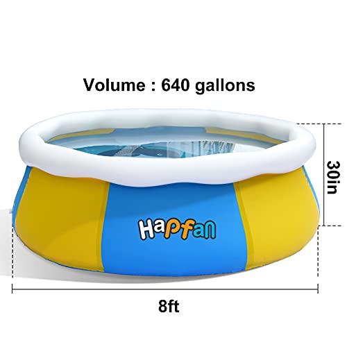 Hapfan 8’ x 30’’ Inflatable Above Ground Swimming Pool with Cover, Top Ring Kids Pool for Backyard, Ultra Durable 3-ply Family Pool 640 gls Capacity for 2 Adults + 2 Kids
