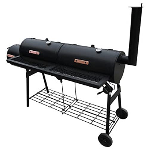 Nimeciaga Smoker BBQ Offset Upgrade Smoker BBQ Charcoal Grill, Outdoor Large Barbecue Cooker Charcoal Grill, 1 fire Compartment and 2 Smoking Chambers, Coated Metal, Black
