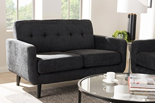Baxton Studio Carmena Loveseat, Dark Grey
