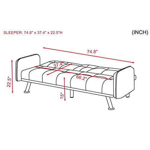 2 in 1 Fabric Sofa Couch,Fabric Sleeped Sofa Bed (Dark Gray)