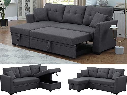 Sectional Sofa with Pull-Out Bed and Storage Chaise, 81.5