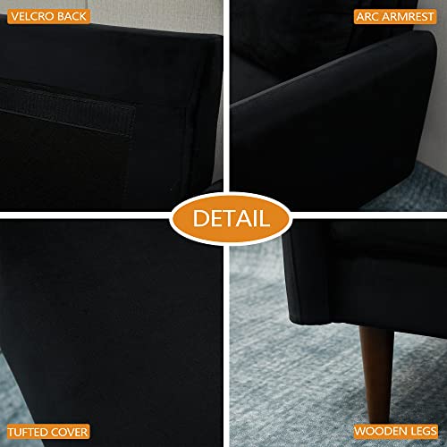 INSTORY Modern Sofa Set Velvet Loveseat & Sofa Set 2 Piece Couch Set with Wooden Legs for Living Room, Office, Bedroom - Black
