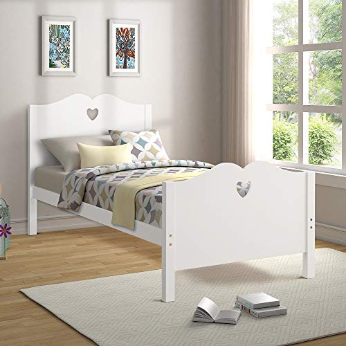 Harper&Bright Designs Wood Platform Bed with Headboard/Footboard/Wood Slat Support Twin, Bed Frame Twin Platform Bed Panel Bed Mattress Foundation for Bedroom Dorm Hotel Easy Assembly (White)