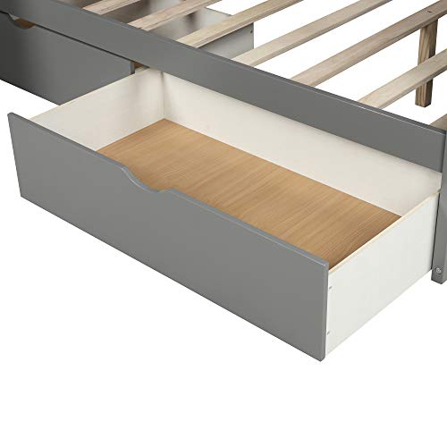 Twin Over Full Bunk Beds, Bunk Beds Twin Over Full with Slide, High Guardrail, No Box Spring Needed (Grey (with Slide))