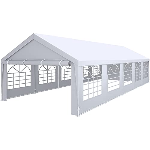 YITAHOME 16' x 32' Heavy Duty Gazebo with Extra Ground Bars Outdoor Party Wedding Tent Canopy Carport Shelter with Removable Sidewall Windows (16x32, White)