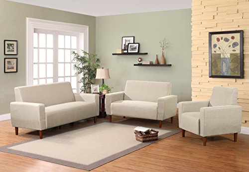 Container Furniture Direct Stiletto Linen Upholstered Mid-Century Modern Loveseat, Beige
