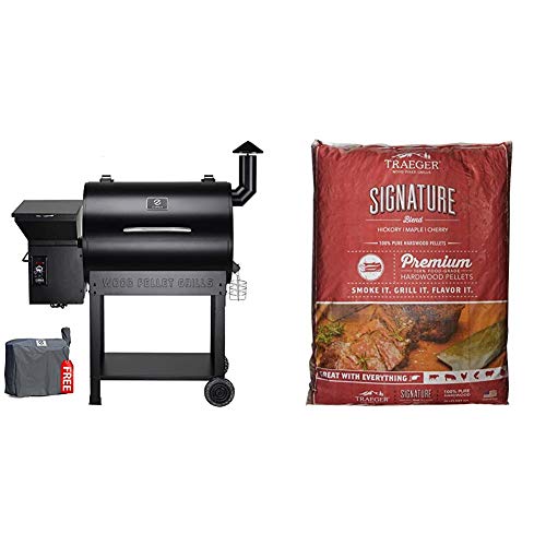 Z Grills ZPG-7002B 2020 Upgrade Wood Pellet Grill & Smoker in Black & Traeger Grills PEL331 Signature Blend 100% All-Natural Hardwood Pellets - Grill, Smoke, Bake, Roast, Braise, and BBQ (20 lb. Bag)