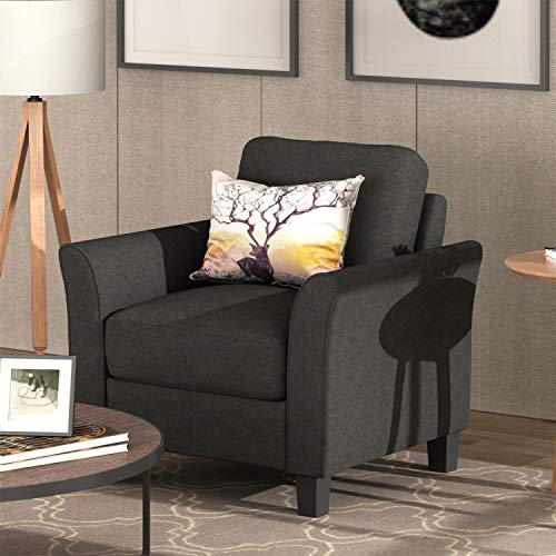 Merax Living Room Furniture, Modern Linen Fabric Upholstered Sofa Set with Thick Foam, Single Seat, Black