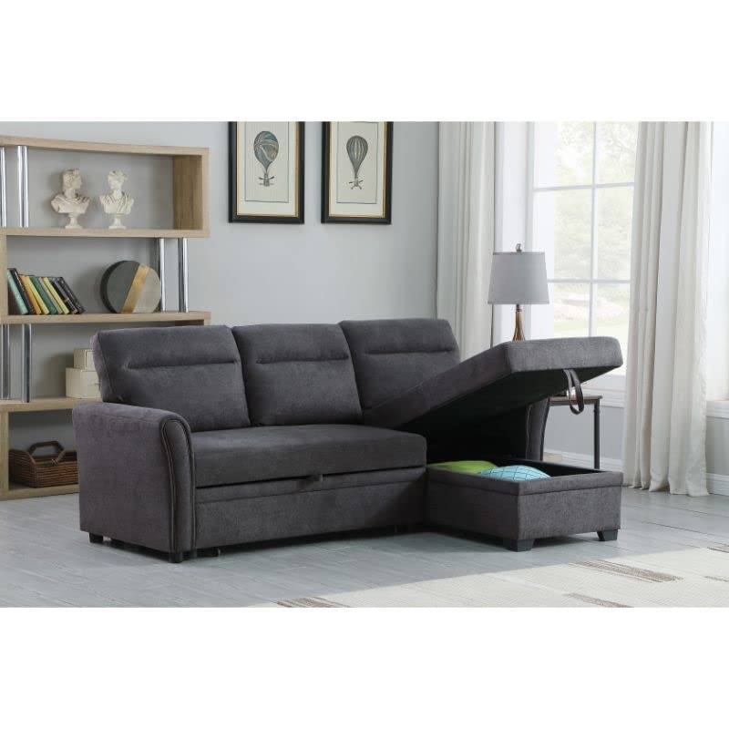 Devion Furniture Fabric Sectional Sofa Pull Out Sleeper Bed in Dark Gray