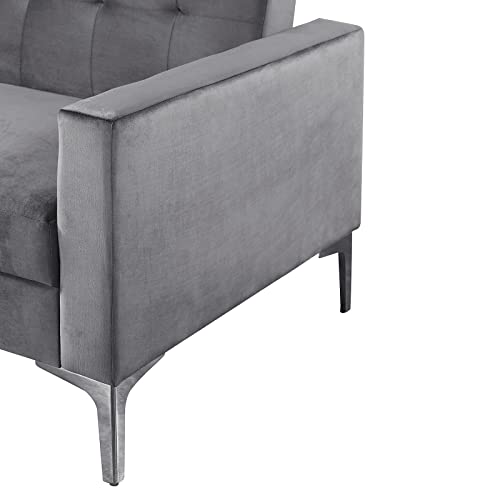 Morden Fort Velvet Sectional Sleeper Sofa, L Shaped Reversible Adjustable Futon Chaise Couch for Living Room Furniture Set, Grey