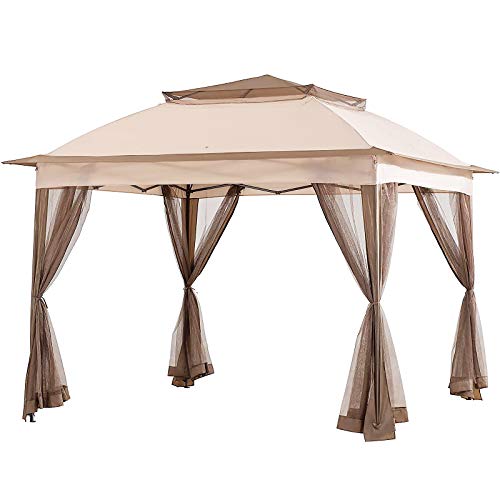 INWAVE Pop up Gazebo 10x10ft Backyard Gazebo Brown Outdoor Canopy Gazebo with Nettingfor Backyard, Outdoor, Patio and Lawn