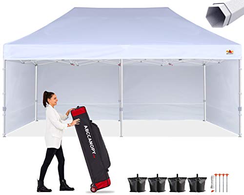 ABCCANOPY Premium Canopy 10x20 Pop Up Commercial Canopy Tent with Side Walls Instant Shade, Bonus Upgrade Roller Bag, 6 Weight Bags, Stakes and Ropes, White