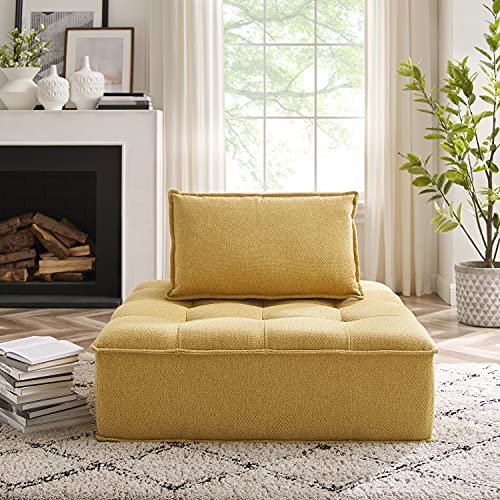 Volans Sectional Sofa, Mid Century Modern Fabric Upholstered Square Modular Sectional Sofa Couch with Two Removable Non-Slip Pillows, Living Room Sofa Set, Yellow（1 PCS）