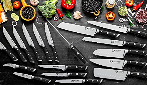 DALSTRONG Knife Set Block - Gladiator Series - 18-Pc Colossal Knife Set - Razor Sharp - German HC Steel - Acacia Wood Stand - Black ABS Handles - NSF Certified