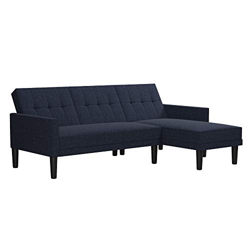 DHP Haven Small Space Sectional Futon Sofa, Blue Linen