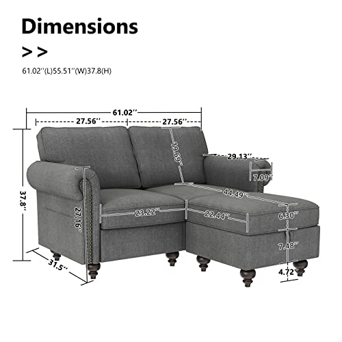 Nolany Sectional Sofa Couches L Shaped Sofa with Storage Ottoman Linen Fabric Loveseat Sofa with Reversible Chaise for Small Apartment, Grey