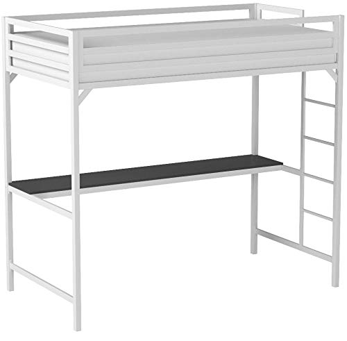 DHP Miles Metal Twin Loft Bed with Desk, White
