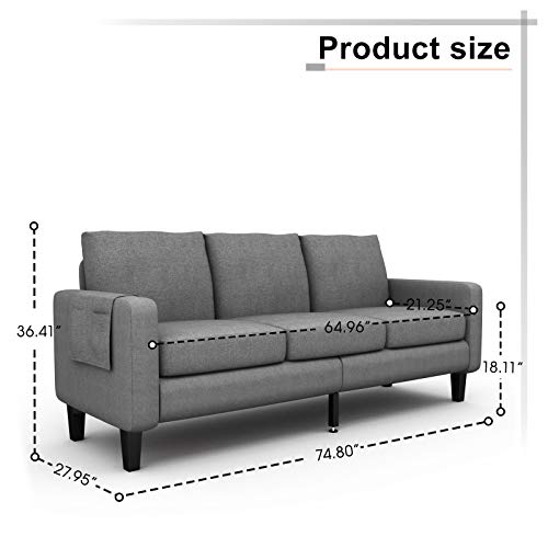 Mecor Modern Upholstered Sofa Couch w/Thick Cushion & Deep Seat Mid-Century Convertible Sectional Sofa for Living Room (Grey-3 seat)