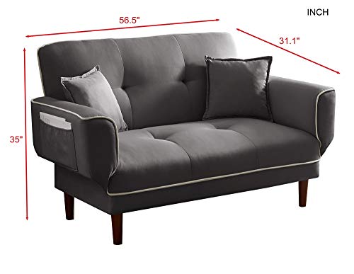 WSDJ Loveseat Sofa Sleeper with 2 Pillows/Modern Tufted Soft Fabric Sofa/Easy,Tool-Free Assembly, Gray