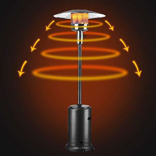 oceansEdge11 Patio Heater, Propane Gas Portable 48000 BTU Stainless Steel Floor Standing with Wheels and Table, for Outdoor, Garden Wedding, Party, Home, Commercial Courtyard
