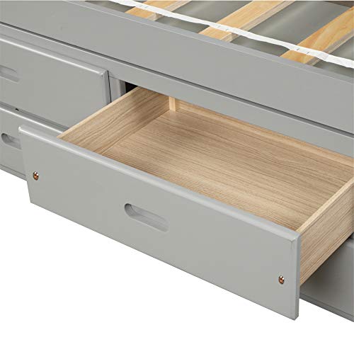Twin Size Platform Storage Bed Solid Wood Captains Bed with 6 Drawers, No Box Spring Needed