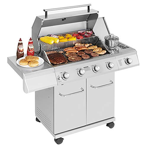 Monument Grills 25392 4-Burner Propane Gas Grill in Stainless Steel with LED Controls & Side Burner
