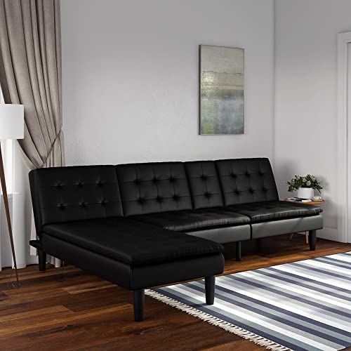 Modern Sectional Sofa Bed Sleeper Memory Foam Black Faux Leather Convertible Sofa Set Couch Chaise Lounge Futon Home Furniture