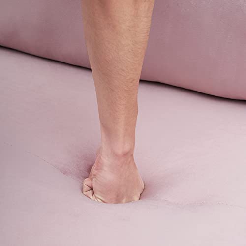 WIILAYOK Loveseat Sofa, 67.9 Inch Mid Century Modern Decor Love Seats Furniture, Small Velvet Couch with 2 Pillows and Gold Metal Legs (Pink)