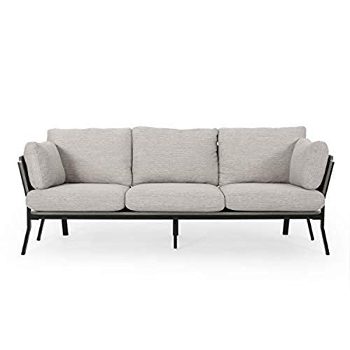 Christopher Knight Home Abigail Mid-Century Modern 3 Seater Wood Frame Sofa, Light Gray, Gray, Black