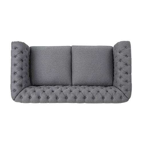 GDFStudio Christopher Knight Home Kyle Traditional Chesterfield Loveseat Sofa, Gray and Dark Brown, 61.75 x 33.75 x 27.75