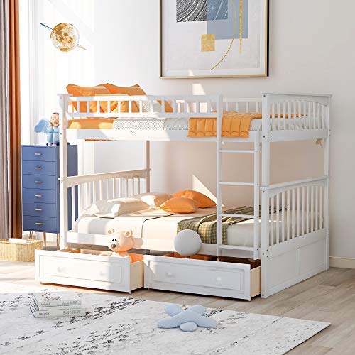 Harper & Bright Designs Full Over Full Bunk Bed for Kids Teens, Detachable Wood Full Bunk Bed Frame with 2 Storage Drawers