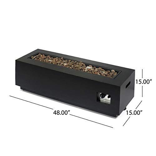 Great Deal Furniture Sandy Outdoor Rectangular Fire Pit with Tank Holder, Brushed Brown