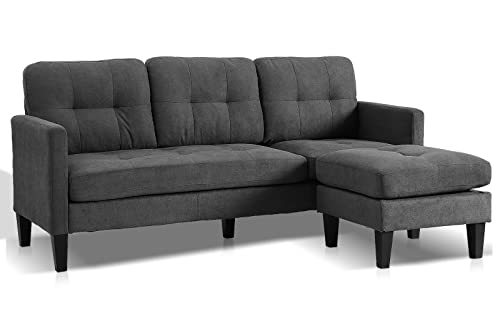 OKIDA Convertible Sectional Sofa Couches for Lving Room, L-Shaped Couch Modern Sofa Set with 3-Seat Couch and Reversible Chaise for Apartment and Small Space (Grey)