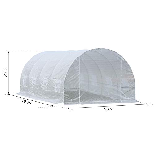 Outsunny 20’ x 10’ x 7’ Freestanding Tunnel Walk-in Garden Greenhouse Kit with 8 Roll-up Windows & Steel Frame, White