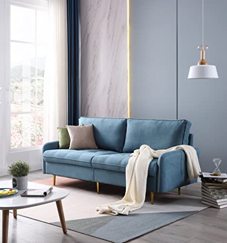 Light Blue Linen Fabric Sofa Couch, 68.5