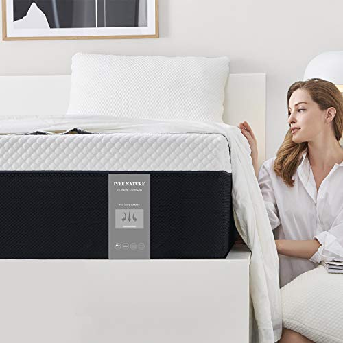 Queen Size Mattress, 10 Inch Iyee Nature Cooling-Gel Memory Foam Mattress Bed in a Box, Supportive & Pressure Relief with Breathable Soft Fabric Cover, Medium Firm Feel,Black