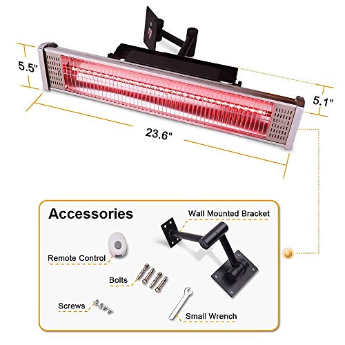 MTTLS 1500W Electric Patio Heater with Remote Control, Indoor/Outdoor Space Heater, Wall Mounted Infrared Heater for Gazebo Garage Balcony